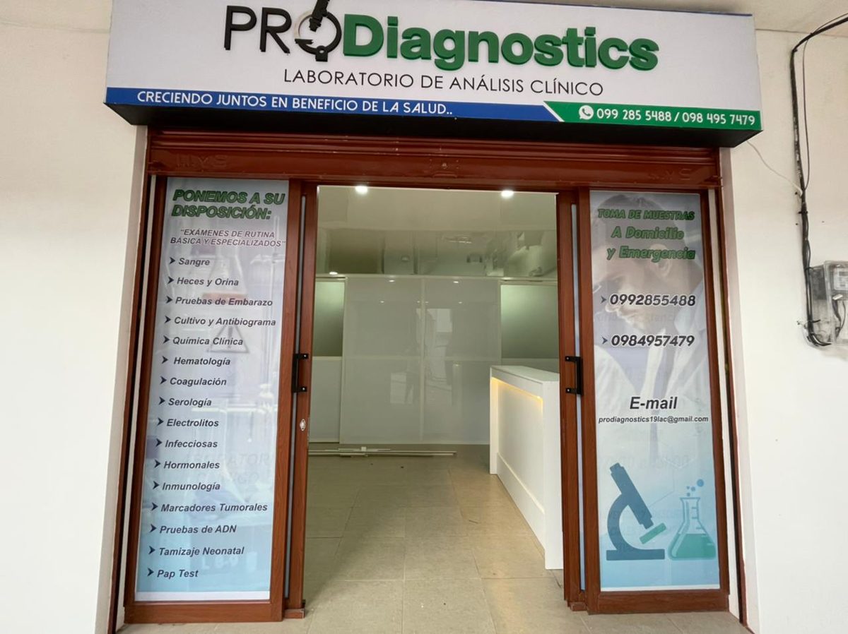 Fachada e ingreso del laboratorio clínico Prodiagnostics